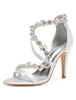Satin chaussures de mariage pourpre strass bout ouvert zip up lanière chaussures à talons hauts