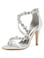 Satin chaussures de mariage pourpre strass bout ouvert zip up lanière chaussures à talons hauts