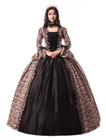 Satin Retro Costumes Noir Or Ruffle Bow Déguisements Halloween Epoque Victorienne Style Robe Femmes Vêtements Vintage