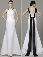 Satin robe de soirée sans manches bretelles sirène Ivoire tapis rouge robe avec traine de Cour Milanoo