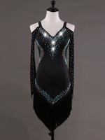 Séduisant costume de danse latine en lycra elasthanne noir unicolore Robe Déguisements Halloween