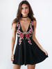 Séduisante robe skater mode en coton mélangé imprimé fleuri à dos décolleté avec zip effet décolleté