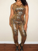 Sequin Sexy Jumpsuit Femme Or sans manches Skinny Club Jumpsuit