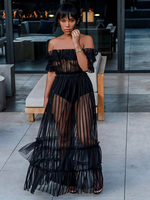 Sexy Club Dress Ruffles Manches Courtes Off The Layered Semi Sheer Bardot Robe