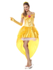Sexy Costume de conte de fée jaune de Princesse en satin mat Performance Culottes Déguisements Halloween
