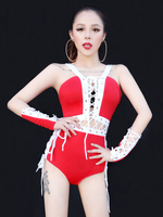 Sexy costume de danse jazz en fibre polyester en polyester rouge Jazz bicolore Déguisements Halloween