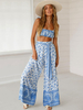 Sexy deux pièces ensemble femmes sangles Floral Crop Top avec pantalon à jambe large