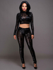Sexy Deux pièces ensemble manches longues Paillettes Glitter Crewneck Club ensembles pour les femmes