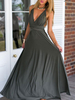 Sexy Maxi Dress sans manches Plongeant Neck dos nu robe de soirée de couleur unie