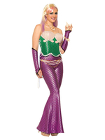 Sexy Mermaid Costume Purple femmes bretelles Shiny Fishtail Pants Set 3 pièces Déguisements Halloween
