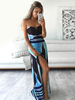 Sexy robe Maxi Boho lumière bleue bustier sans manches imprimé fente longue robe
