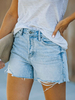 Short en Denim Déchiré Coupe Cintrée à Zip avec Bouton avec Poches Bicolores Short Sexy