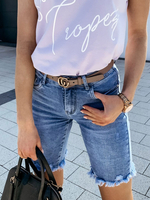 Short en Denim Mi-long Jean Femme Coupe Cintrée à Zip avec Poches Unicolore Pantalons Eté