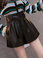 Short Femme à Cuir Synthétique Ceinturé Unicolores Décontracté Sexy Short Femme Hot Pants