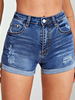 Short Jean en Denim Déchiré Coupe Cintrée avec Bouton à Zip avec Poches Bicolores