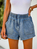 Short Jean en Denim Déchiré Coupe Cintrée avec Bouton Elastique à Zip avec Poches Bicolores