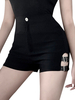 Short noir taille haute fendue à boucle