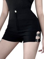 Short noir taille haute fendue à boucle