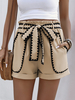 Short Paperbag beige avec taille nouée pour femme - Short d\
