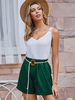 Short vert pour femme; taille surélevée; ceinture en polyester; short dété surdimensionné décontracté