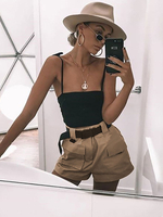 Shorts Courts Femme Décontracté Taille Haute avec Poches Unicolore