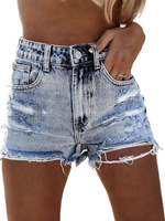 Shorts Déchiré Femme Coupe Cintrée à Zip avec Poches Bicolores Shorts Eté Sexy