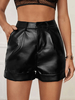 Shorts en Cuir Femme Coupe Cintrée avec Boutons avec Poches Unicolore