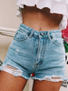 Shorts en Denim Déchiré Court Femme à Zip avec Bouton avec Poches Unicolore
