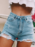 Shorts en Denim Déchiré Court Femme à Zip avec Bouton avec Poches Unicolore