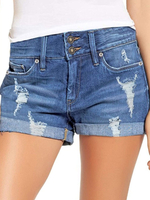 Shorts en Denim Déchiré Courts Femme Coupe Cintrée à Zip avec Poches Unicolore Shorts Eté