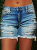 Shorts en Denim Déchiré Femme Courts Coupe Cintrée à Zip avec Poches Unicolore