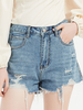 Shorts en Denim Femme Coupe Cintrée à Zip avec Poches Unicolore