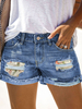 Shorts en Denim Femme Sexy Déchiré Coupe Cintrée à Zip avec Poches Bicolores