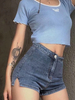 Shorts en Denims Femmes Moulants à Zip et Bouton avec Poches Unicolore Sexy