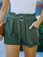 Shorts Femme Coupe Cintrée à Lacets avec Poches Unicolore