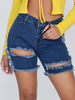 Shorts Femmes en Denim Déchirés Moulants avec Franges Fermeture avec Bouton et Zip avec Poches Unicolore Sexy Pantalons Courts