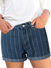 Shorts Imprimé Rayures Femme Courts Coupe Cintrée avec Poches à Zip Bicolores