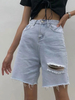 Shorts Mi-longs en Denims Femmes Moulants à Zip et Bouton avec Poches Unicolore Sexy