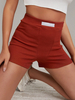 Shorts Pour Femmes Orange Rouge Casual Zipper Polyester Stretch Skinny Shorts