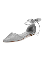 Silver Flatsmaid Flats Glitter Toe Perles Chaussures De Mariage De Noeud