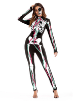 Skeleton Costume Déguisements Halloween Femmes noires à manches longues Skinny Jumpsuit
