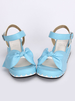 Sky Blue Lolita sandales plate-forme Bow Decor cheville boucle de la sangle Déguisements Halloween