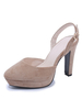 Slingback Heel Deep Abricot Bout Rond Chunky Heel Micro Suede Summer Slingback Talons