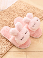 Slipper femme rose microfibre slip sur sandales à talon plat motif lapin