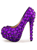 Soirée de luxe plates-formes en cuir Synthétique bout rond strass chaussures à talons hauts