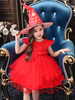 Sorcière Enfants Costumes Fleur Applique Robe Déguisements Halloween Déguisements Halloween Rouge Avec Chapeau