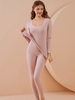 Sous-vêtements thermiques encolure dégagée manches longues couche de base pour femme ensemble deux pièces