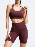Soutien-gorge de sport sans manches brun profond de vêtements de yoga dactivewear avec le legging court