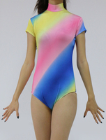 Spandex Zentai costume multicolore manches courtes Lycra justaucorps pour les femmes Déguisements Halloween