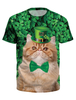 St Patrick Green T Shirt Top À Manches Courtes Irlandais Unisexes Imprimé Chat Et Déguisements